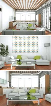 Three views of modern interior loft design Illustrazione stock