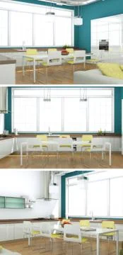 Three views of modern interior loft design Stock Illustration