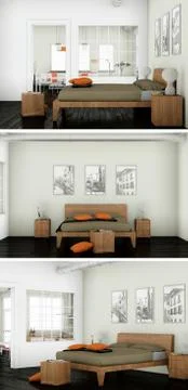 Three views of modern interior loft design Stock Illustration