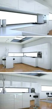 Three views of a modern kitchen with a beautiful design Stock Illustration