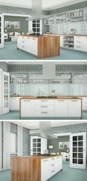Three views of a modern kitchen with a beautiful design Stock Illustration