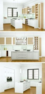 Three views of a modern kitchen with a beautiful design Stock Illustration