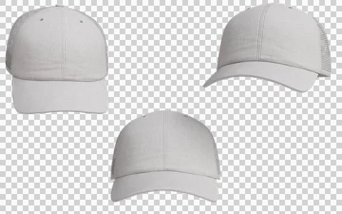 Three views of a plain light gray baseball cap Stock Illustration