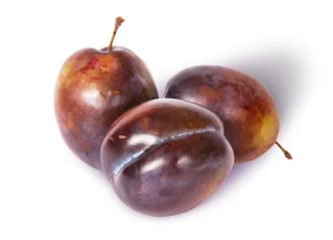 Three violet plums top view Stock Photos