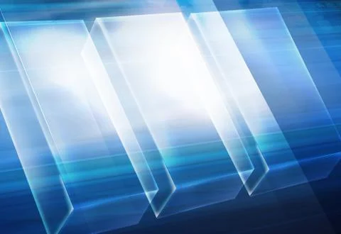 Three virtual transparent boxes on blue background with light rays concept Stock Illustration