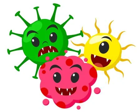 Three virus microbes on a white background. Stock Illustration