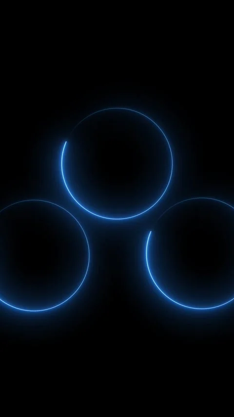 Three vivid blue neon circles forming a triangular pattern. Glowing rings g.. Stock Footage 345964522