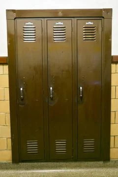 Three wall mounted storage cupboard lockers Foto stock
