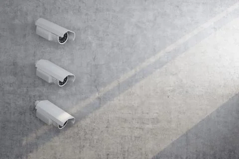 Three wall surveillance camera with sunlight Stock Illustration