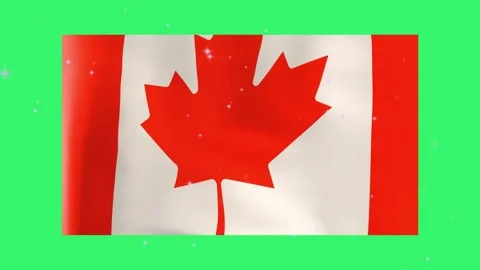 Three waving canadian flags isolated against vibrant green background with Stock Footage 346121629