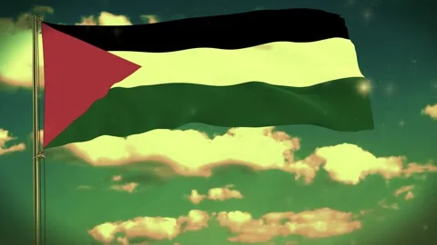 Three waving flags featuring red black white green colors against a soft Stock Footage 346122672