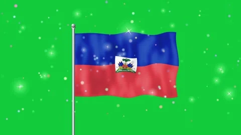 Three waving haiti national flags against a vibrant green screen background Stock Footage 346122880