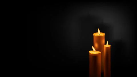 Three wax candles with spot of light and shadows on black with copy space Stock Illustration
