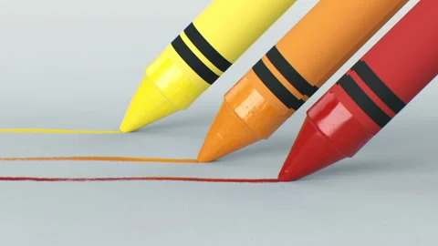 Three Wax Crayons Drawing Lines on Clear Paper is Close-up. Looped 3d Animation Stock Footage 100901921