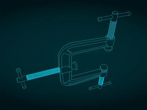 Three way C-clamp blueprint Stock Illustration