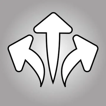 Three way direction arrow in flat style. Vector illustration. Road direction Stock Illustration