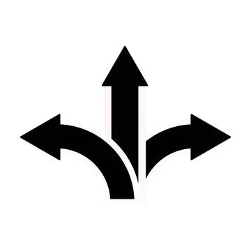 Three-way direction arrow. Graphic design element. Web icon simple thin lin.. Stock Illustration