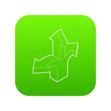 Three way direction arrow icon green Stock Illustration