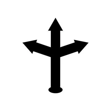 Three way direction arrow vector icon isolated on white Stock Illustration
