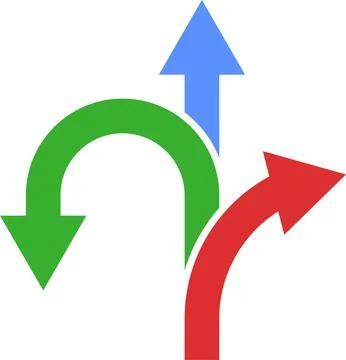 Three way direction icon set. Arrow direction three arrow heads navigation icon 库存插图