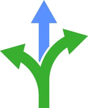 Three way direction icon set. Arrow direction three arrow heads navigation icon Stock Illustration