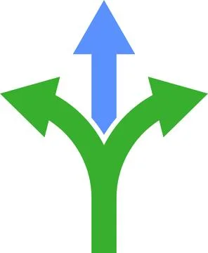 Three way direction icon set. Arrow direction three arrow heads navigation icon Stock Illustration