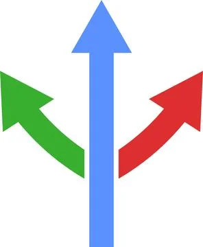 Three way direction icon set. Arrow direction three arrow heads navigation icon Stock Illustration