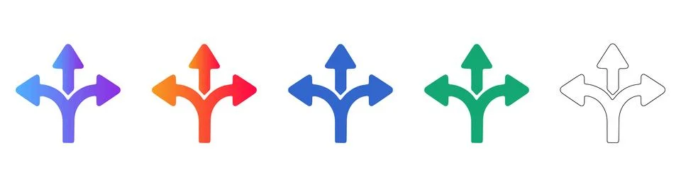 Three way fork arrow icon for navigation and decision Stock Illustration