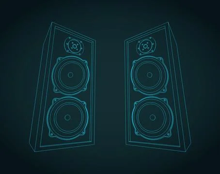 Three-way hifi loudspeaker system technical drawings Иллюстрация
