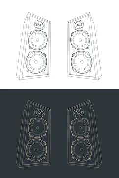 Three-way hifi loudspeaker system drawings Stock Illustration