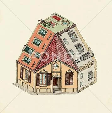 Three way impossible house Stock Illustration