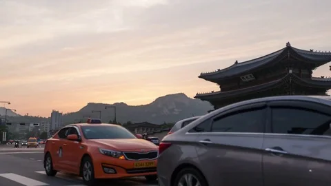 Three-way night scenery time lapse in front of Gwanghwamun Stock Footage 77818852