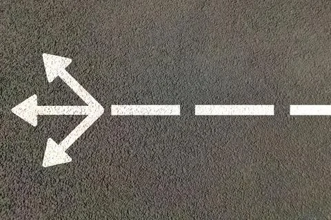 Three way road arrow for choosing direction of path , diffrent options and Stock Illustration