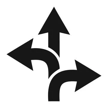 Three way road direction arrow silhouette vector illustration for navigation 스톡 일러스트
