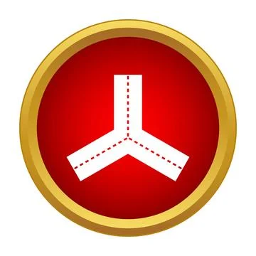 Three way road junction decision icon in red button Stock Illustration