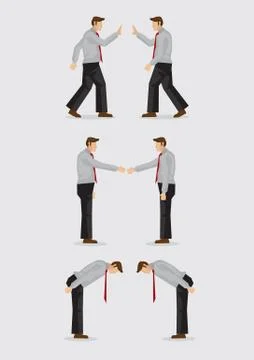 Three Ways of Greeting Gestures Vector Illustration Stock Illustration