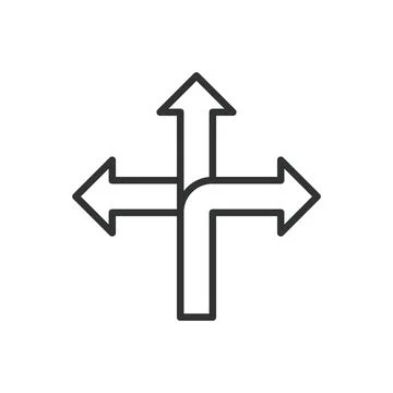 Three ways, icon in line design. Three, ways, direction, choice, path, junction Stock Illustration