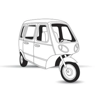 Three wheeler in black outline Stock Illustration