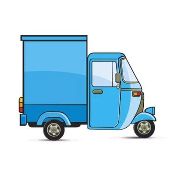 Three wheeler delivery van in blue color Stock Illustration