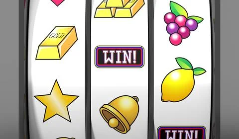Three Wheels Casino Slots Machine with Random Items - 3d illustration Stock Illustration