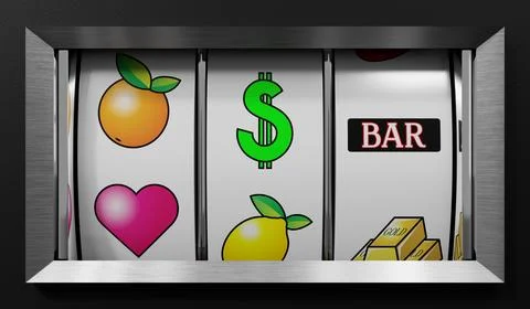 Three Wheels Casino Slots Machine with Random Items - 3d illustration Stock Illustration