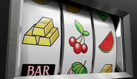 Three Wheels Casino Slots Machine with Random Items - 3d illustration Stock Illustration