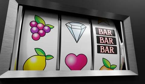 Three Wheels Casino Slots Machine with Random Items - 3d illustration Stock Illustration