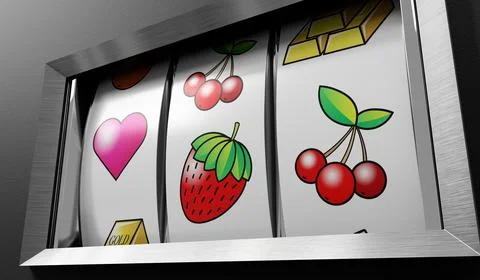 Three Wheels Casino Slots Machine with Random Items - 3d illustration Stock Illustration