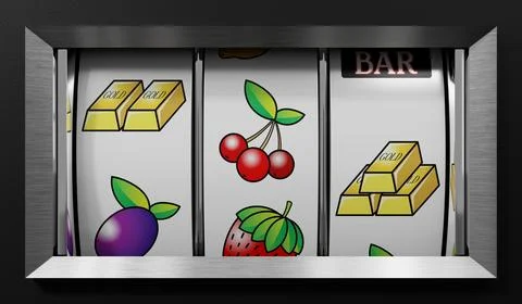Three Wheels Casino Slots Machine with Random Items - 3d illustration Stock Illustration