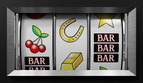 Three Wheels Casino Slots Machine with Random Items - 3d illustration Stock Illustration