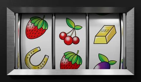 Three Wheels Casino Slots Machine with Random Items - 3d illustration Stock Illustration