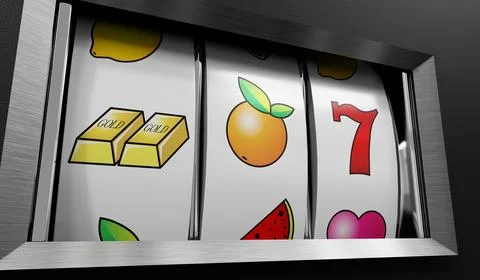 Three Wheels Casino Slots Machine with Random Items - 3d illustration Stock Illustration