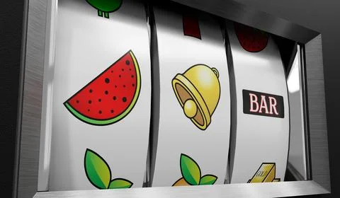 Three Wheels Casino Slots Machine with Random Items - 3d illustration Stock Illustration