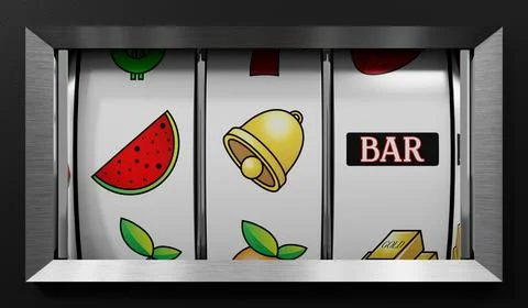 Three Wheels Casino Slots Machine with Random Items - 3d illustration Stock Illustration